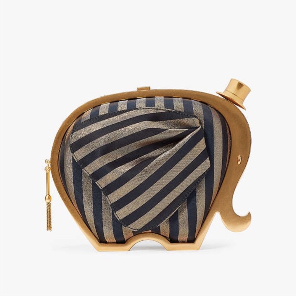 Kate Spade ELLIE Stripped 3D Elephant Metallic Clutch NWT